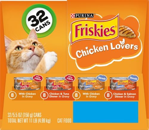 Friskies Wet Cat Food, Chicken Lovers Variety Pack, (32) 5.5 Oz Cans