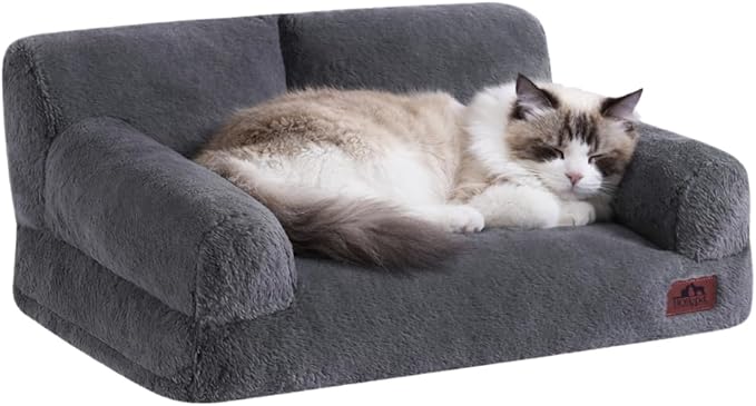 Hollypet Fluffy Dog Cat Bed, Gray, 24" L x 18" W x 10" Th