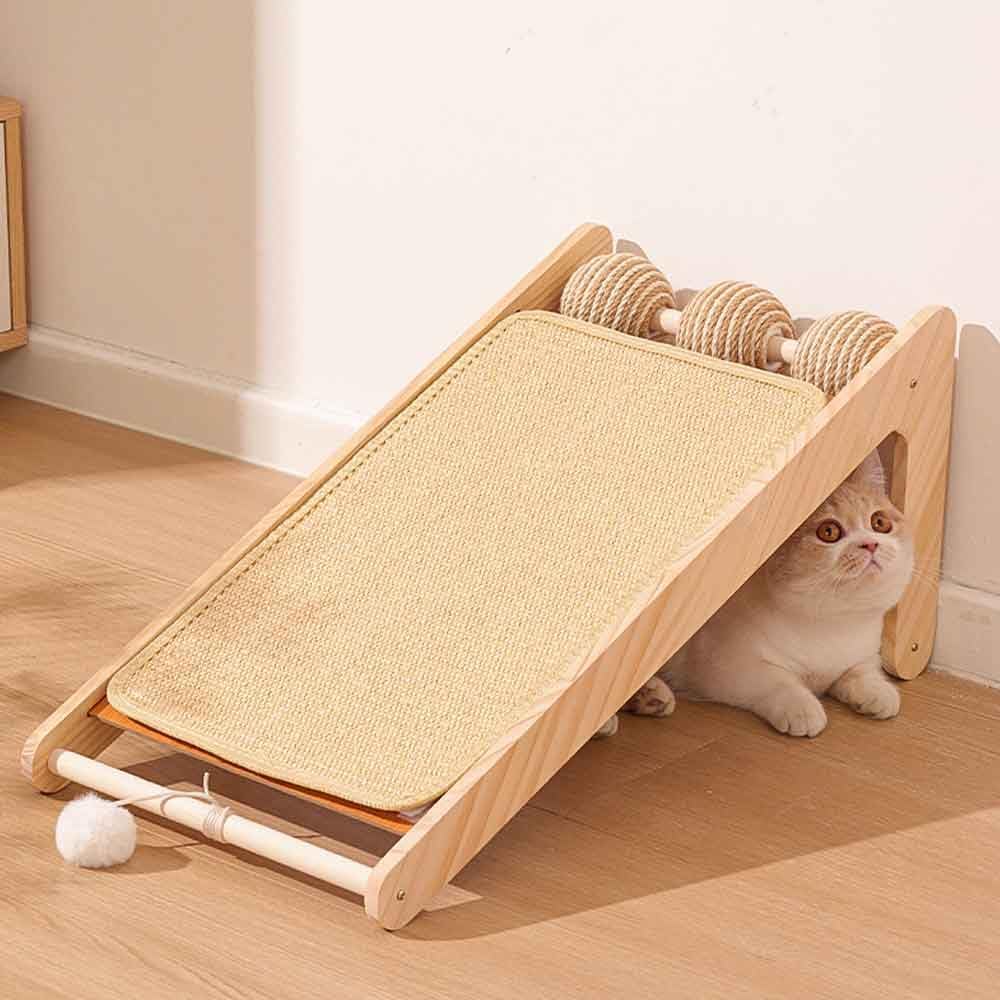 Wall-Mounted Sisal Cat Scratching Board & Bed,Cat Scratcher with rotatable sisal Balls,Cat Bed with Scratching Post,Cat Scratch Board,Self-Play Toy,Cat Scratching Tree