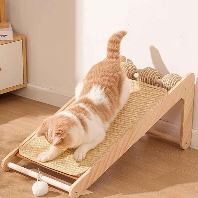 Wall-Mounted Sisal Cat Scratching Board & Bed,Cat Scratcher with rotatable sisal Balls,Cat Bed with Scratching Post,Cat Scratch Board,Self-Play Toy,Cat Scratching Tree