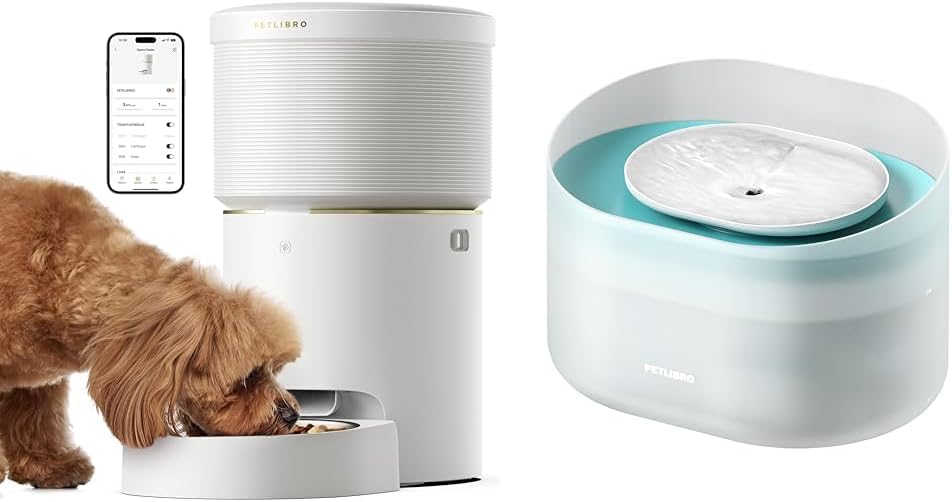 PETLIBRO Automatic Dog Feeder 5G Wi-Fi 8L Large Dog Food Dispenser with Vacuum-Sealed Bundle with Dog Water Fountain 2.1Gal/8L Capsule Dog Fountain for Medium to Large Dogs