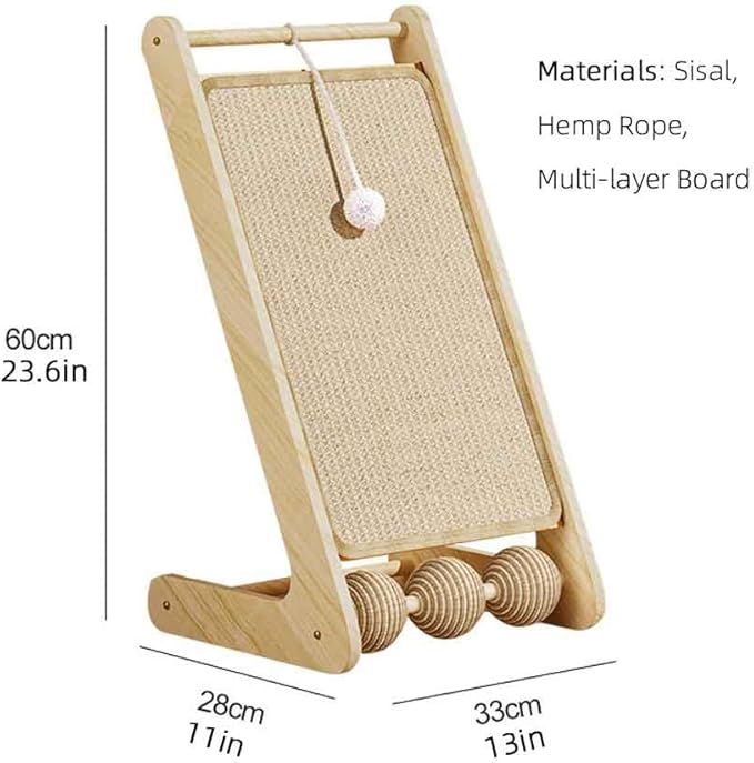 Wall-Mounted Sisal Cat Scratching Board & Bed,Cat Scratcher with rotatable sisal Balls,Cat Bed with Scratching Post,Cat Scratch Board,Self-Play Toy,Cat Scratching Tree