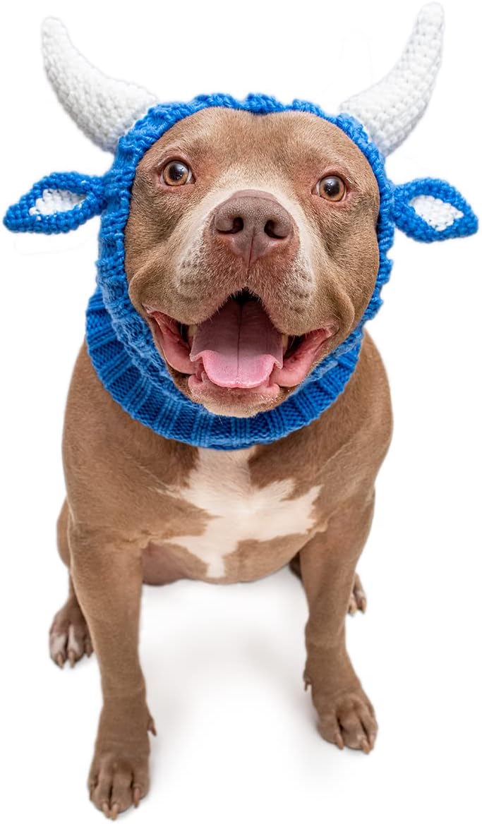 Zoo Snoods Blue Ox Costume - Warm Knit Dog Snood Wrap for Pets, Neck Ear Cover Protection for Halloween Winter (Small)