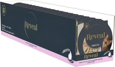 Reveal Natural Wet Cat Food, Fillet with Shrimp in Broth (18 x 2.12 oz Easy Peel Pots)