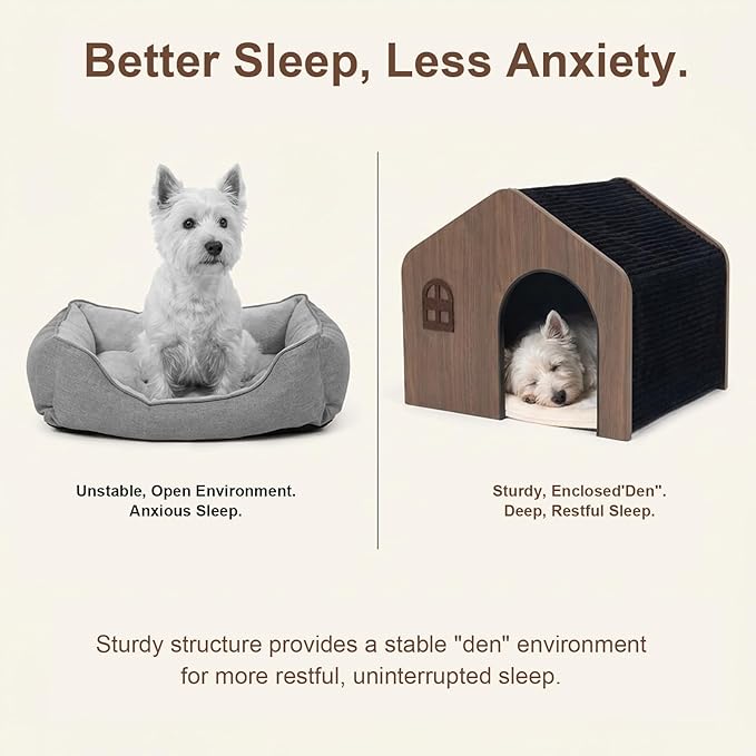 Modern Wooden Cat House Indoor – E0 Grade Enclosed Cat Cave Bed with Washable Cushion, Eco-Friendly Non-Toxic Pet Furniture for Kittens & Medium Cats