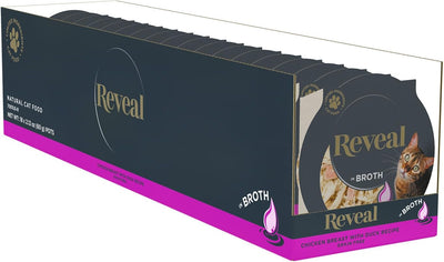 Reveal Natural Wet Cat Food, Limited and Natural Ingredients, Grain Free, High Protein with No Artificial Additives, Chicken Breast with Duck in Broth (18 x 2.12 oz Easy Peel Pots)