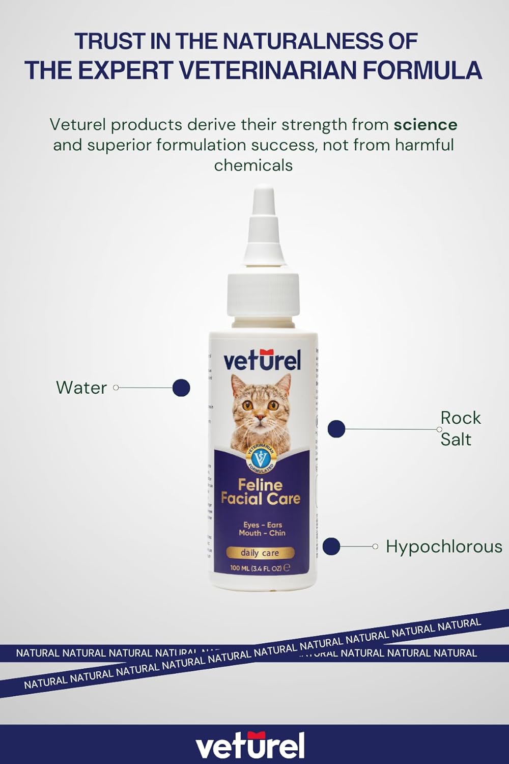 Natural Feline Facial Care - Cat Tear Stains Remover - Cat Acne - May Help with Cat Chin Acne - Cat Chin Blackheads - Gentle Ear and Eye Care - May Soothe Skin - 3.4 oz.