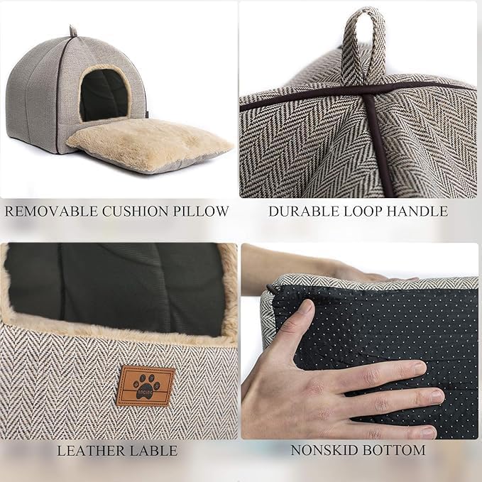 WINDRACING Cat Bed for Indoor Cats - Cat House Tent with Removable Washable Cushioned Pillow, Soft and Self Warming Kitten beds & Furniture, Pet Bed