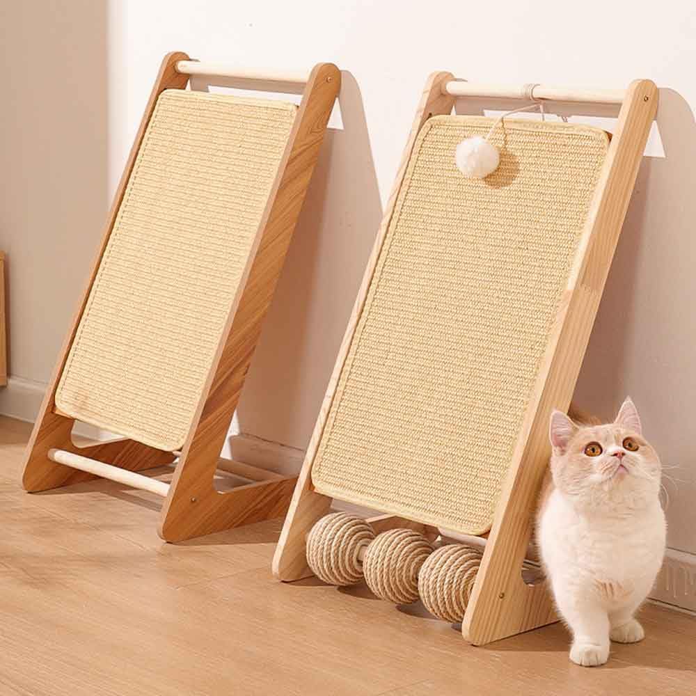 Wall-Mounted Sisal Cat Scratching Board & Bed,Cat Scratcher with rotatable sisal Balls,Cat Bed with Scratching Post,Cat Scratch Board,Self-Play Toy,Cat Scratching Tree