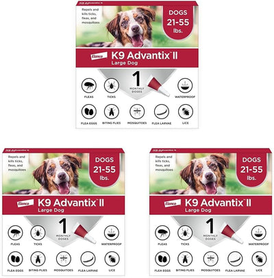 K9 Advantix II Large Dog Vet-Recommended Flea, Tick & Mosquito Treatment & Prevention | Dogs 21-55 lbs. | 1-Mo Supply (Pack of 3)