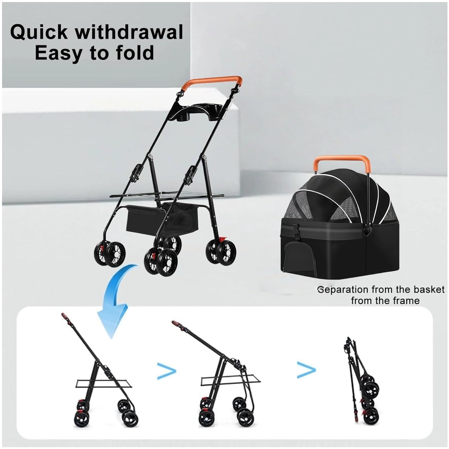 Pet Stroller for Medium Small Dogs/Cats,Folding Puppy Carrier Suitable for Traveling with Cats and Dogs (Black)