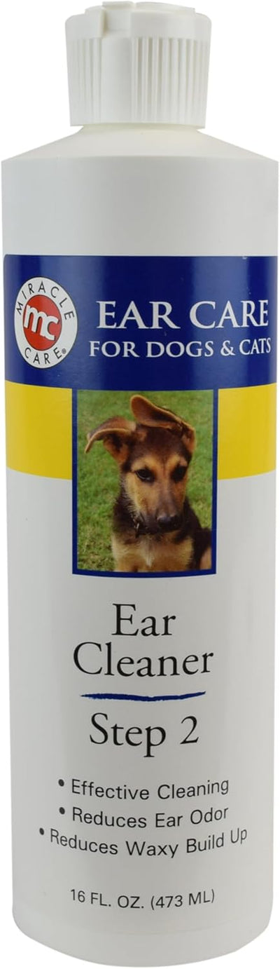 Miracle Care Ear Cleaner for Dogs and Cats, 16 Ounce, Reduces Ear Odor and Waxy Build Up