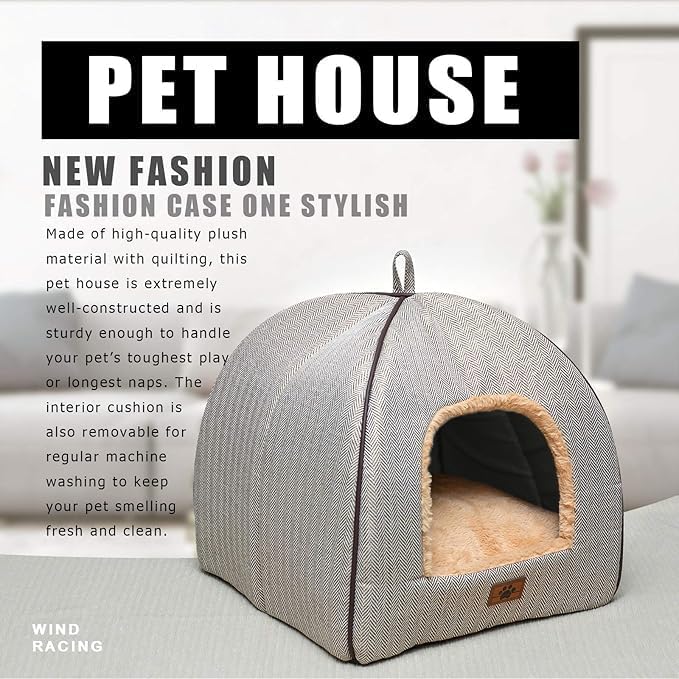 WINDRACING Cat Bed for Indoor Cats - Cat House Tent with Removable Washable Cushioned Pillow, Soft and Self Warming Kitten beds & Furniture, Pet Bed