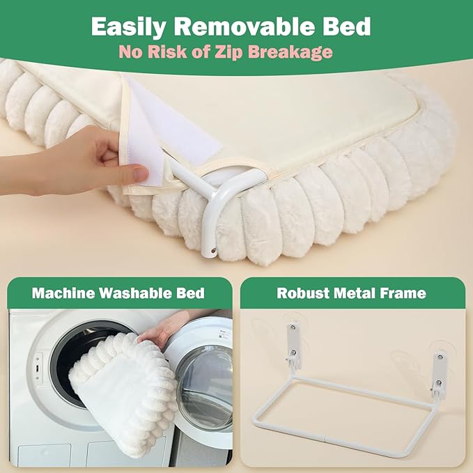 Zakkart SnugCloud Foldable Cat Window Perch - Cordless, (Cream White, Medium)
