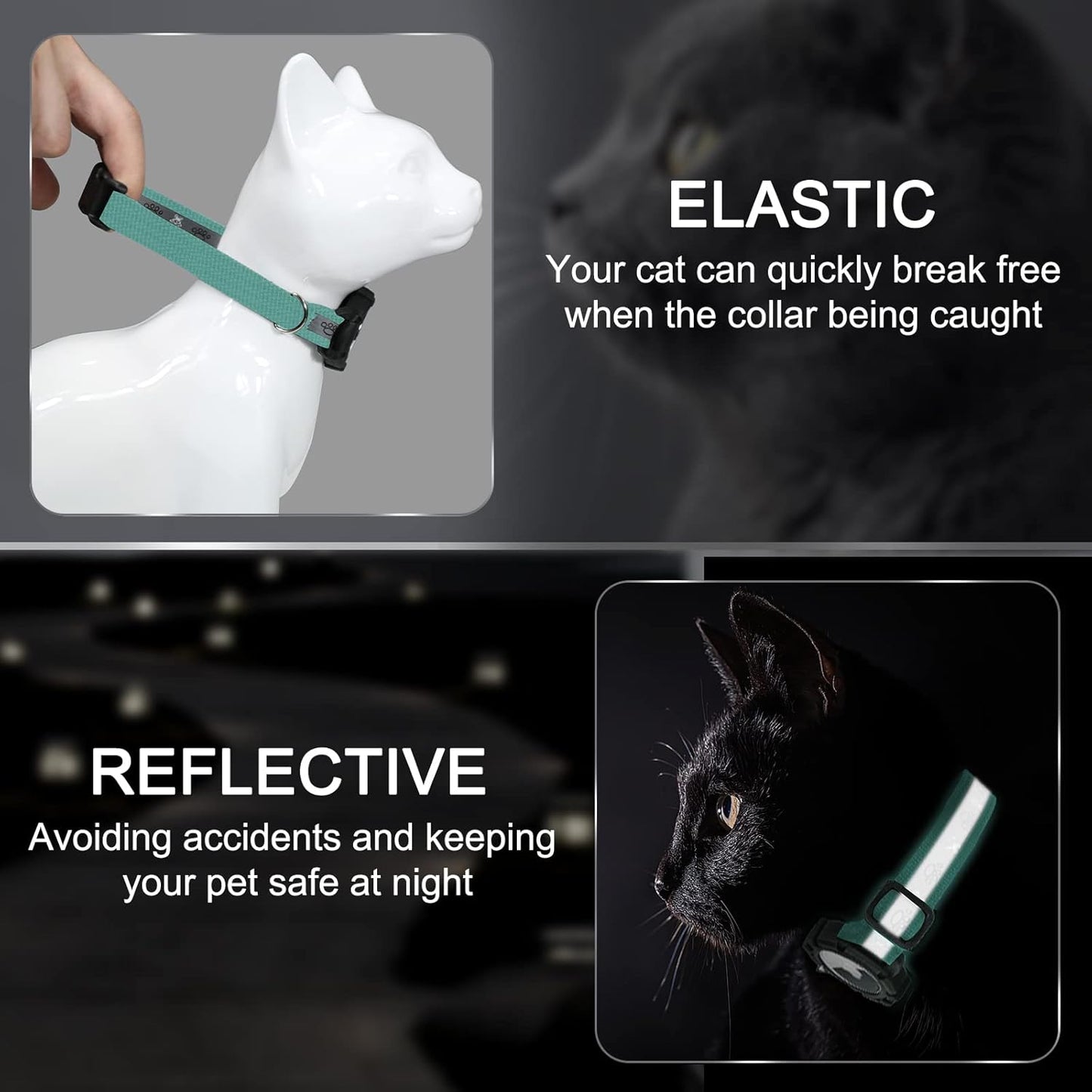 Reflective AirTag Cat Collar, Integrated Cat Tracker Collar with Air Tag Holder and Bell