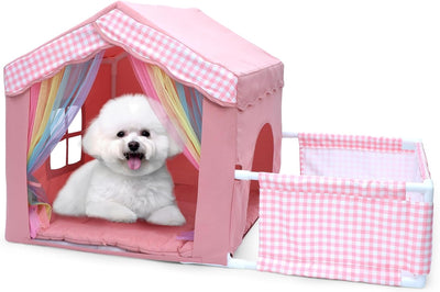Cute Pink Princess 26 * 26 * 26.8" Dog House Bed for Pets Dogs Cats with Playpen