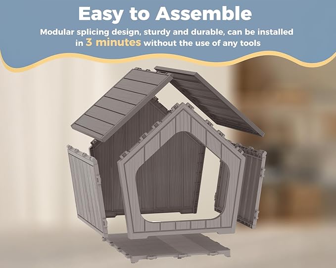VIXZEN Dog House Outdoor Indoor for Small Dog (Grey)