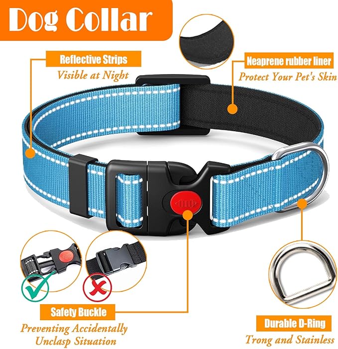 No Pull Dog Harness, Collar & Leash Set with Retractable Dog Seat Belt, Fits Small to Large Dogs(Blue-M)