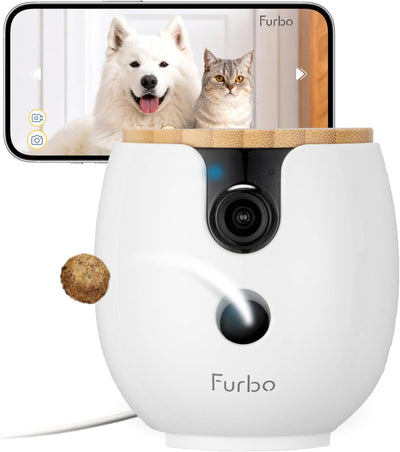 Furbo Mini 360° [New] 2K QHD Pet Camera: Dog & Cat Rotating Treat Dispenser w/Phone App, Smart Indoor Cam with 2-Way Speaker & Night Vision. No Subscription