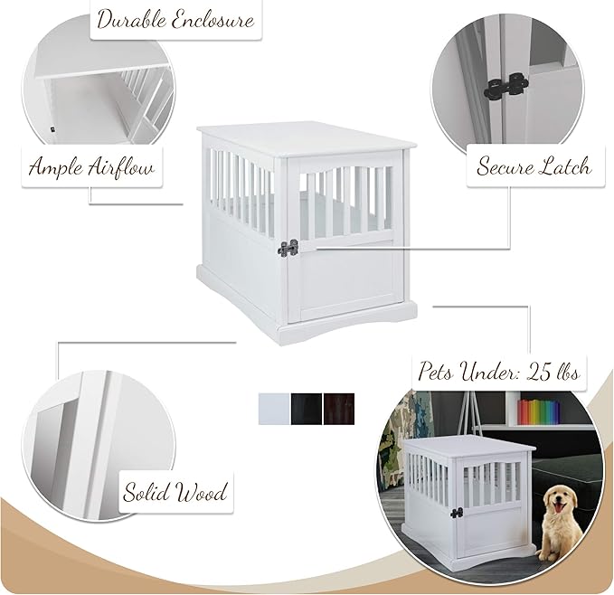 Casual Home Wooden Indoor Dog Crate House Kennel End Table Night Stand Furniture with Lockable Latch for Small to Medium Pets, Black