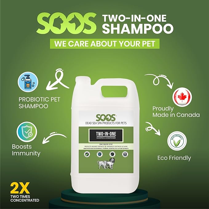Soos Pets Two-in-One Shampoo Plus Conditioner for Dogs & Cats | 2-in-1 Natural Dead Sea Minerals |- 4L