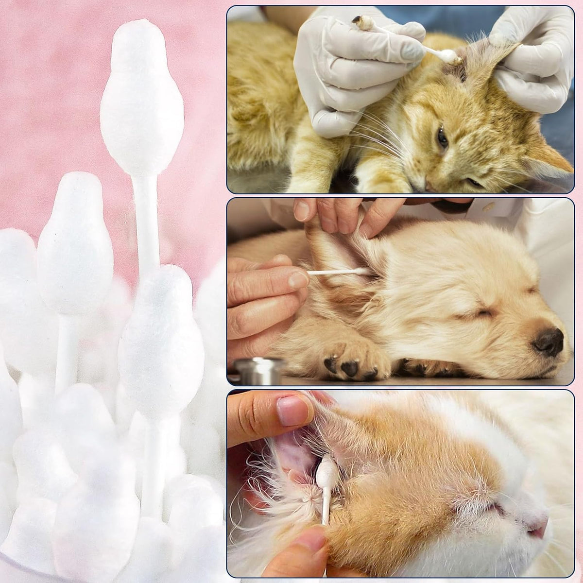 110 Pcs Cat Cotton Swabs Ear Cleaning Double for dog and cat