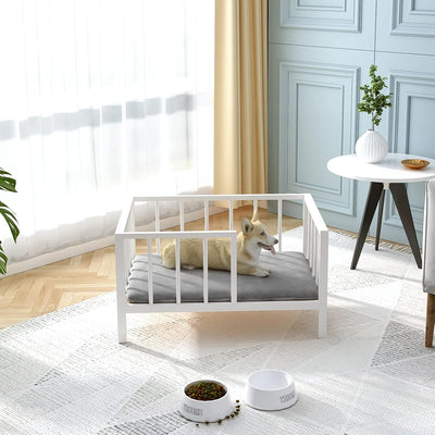 Dog Bed with Rails - Elevated Pet Metal Bed Frame, 21.3" x 30 ", White