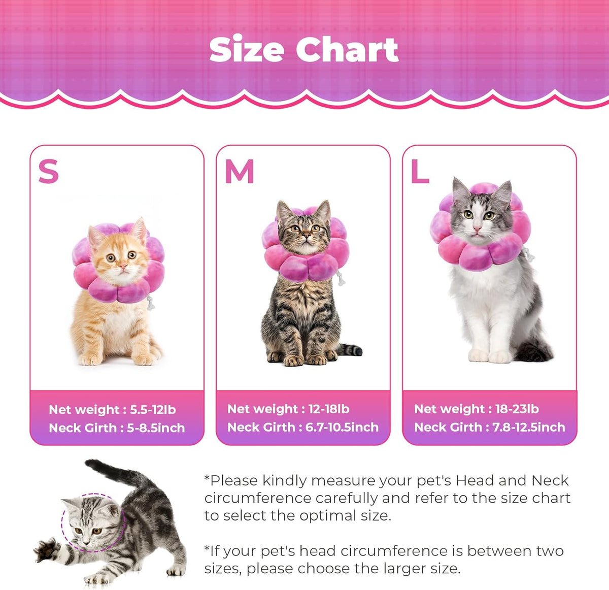 Flower Cat Cone, Uadonile Adjustable Cat Cone Collar, Soft Dog Elizabethan Collar Recovery E Collar After Surgery, Recovery E-Collar for Kittens/Puppies and Cats Recovery(Tie-dye Rose Purple, S)