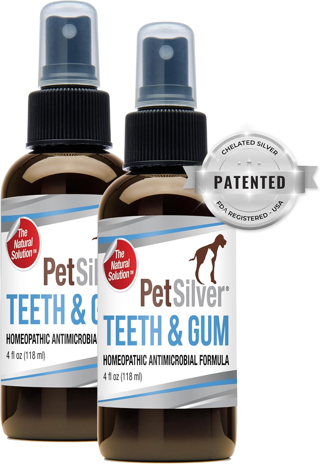 PetSilver Teeth & Gum Spray - Dog Dental & Teeth Cleaning Spray for Plaque & Tartar Build-Up Reduction - Made in USA - 4oz, 2-Pack
