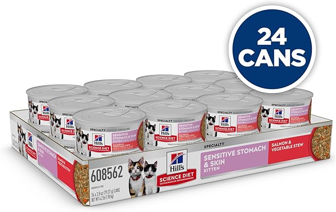 Hill's Science Diet Kitten Sensitive Stomach & Skin Wet Cat Food, Salmon & Vegetable, 2.8 oz. Cans, 24-Pack