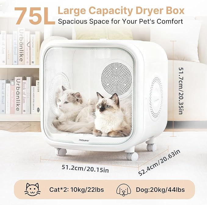 75L Large Pet Dryer Box for Cats & Small Dogs - Automatic 360° Rapid Drying