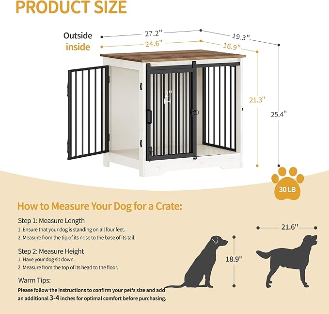 Dog Crate Furniture with Barn Door, Heavy Duty Dog Kennel Indoor with 2 Doors