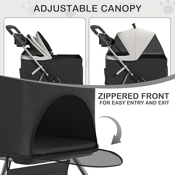 MoNiBloom 3 in 1 Foldable Pet Stroller for Small & Medium Dogs, Detachable Carrier, Car Seat, Push Button Entry, 4-Wheel Jogger for Pets up to 33 lbs, Black