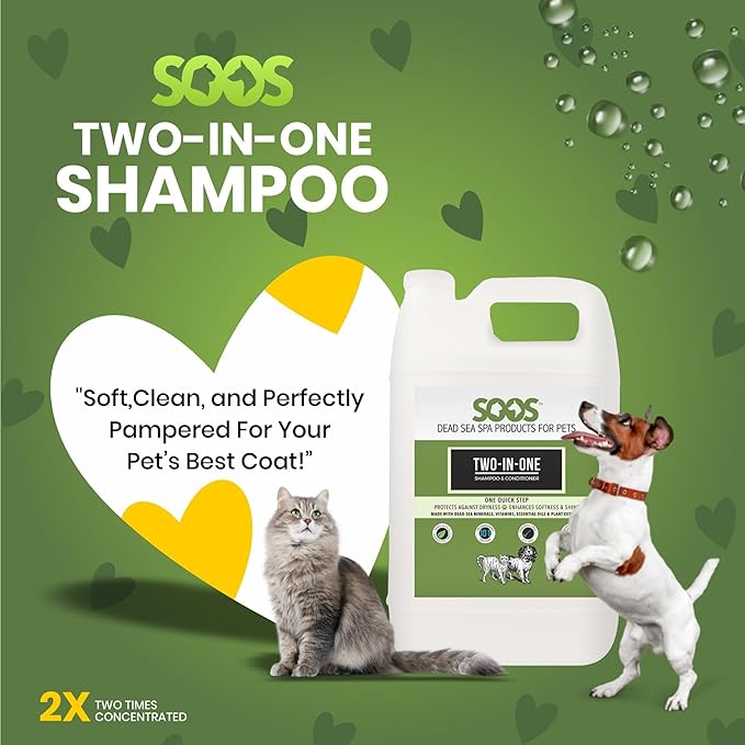 Soos Pets Two-in-One Shampoo Plus Conditioner for Dogs & Cats | 2-in-1 Natural Dead Sea Minerals |- 4L