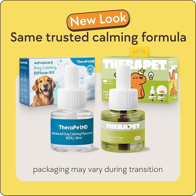 TherapetMD Dog Calming Diffuser - for Stress, Destructive Behavior, Pee Accidents, Separation Anxiety, Barking, Aggression & Chewing - 2 count Refill Included 30-Day each