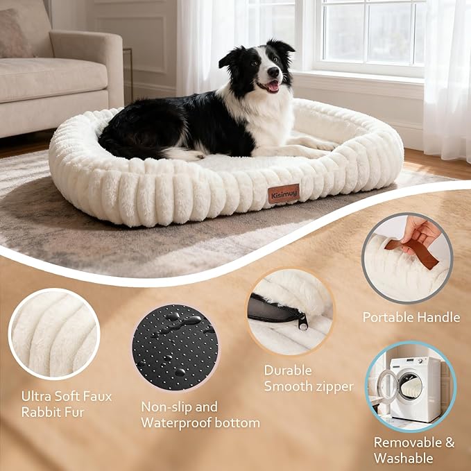Cute Washable Dog Bed for Small Medium Dogs, 30in, Cream