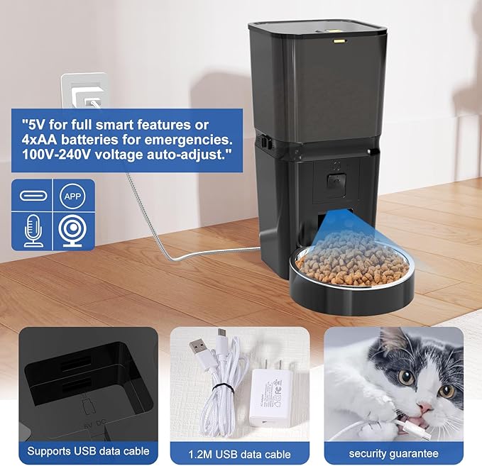 Automatic Cat & Dog Feeder with Camera, 6L Smart WiFi Pet Food Dispenser for Small Pets