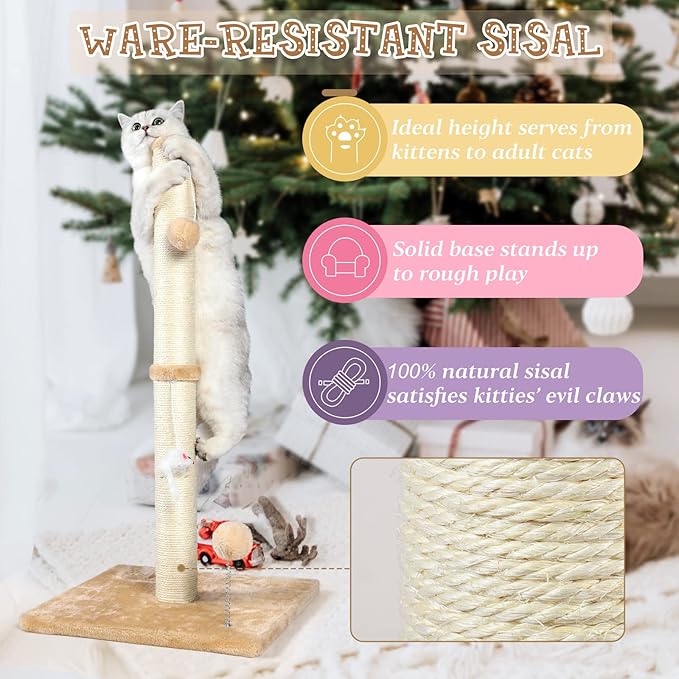 ANWA 32" Tall Cat Scratching Posts for Indoor Cats, 3-in-1 , Beige