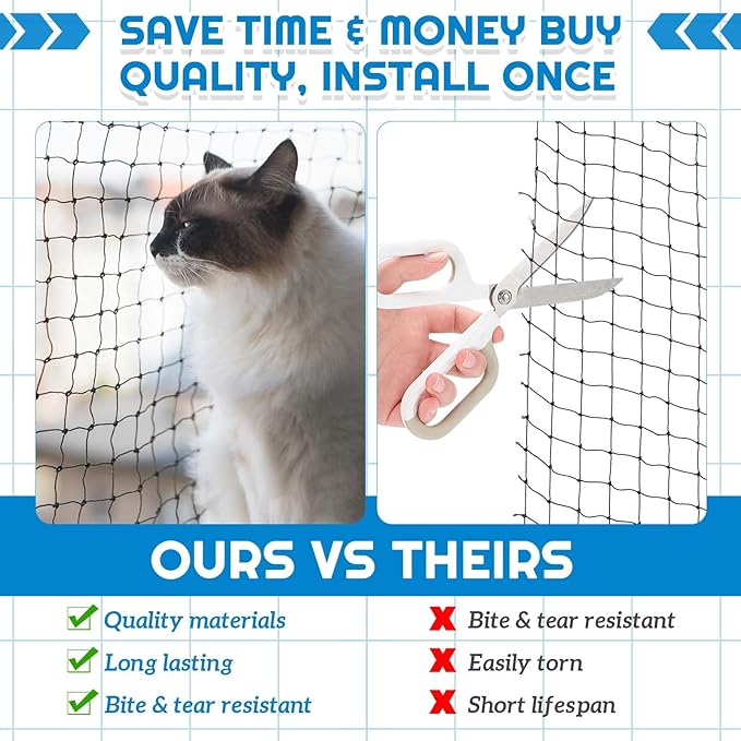 Steel Cat Netting Balcony, 10ft x 20ft Steel Reinforced Cat Wire for Balcony