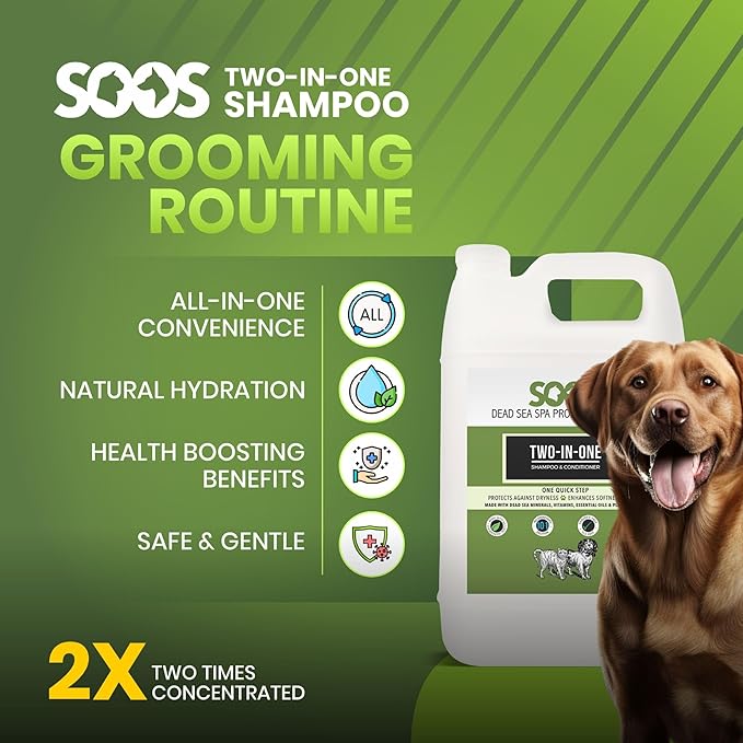 Soos Pets Two-in-One Shampoo Plus Conditioner for Dogs & Cats | 2-in-1 Natural Dead Sea Minerals |- 4L