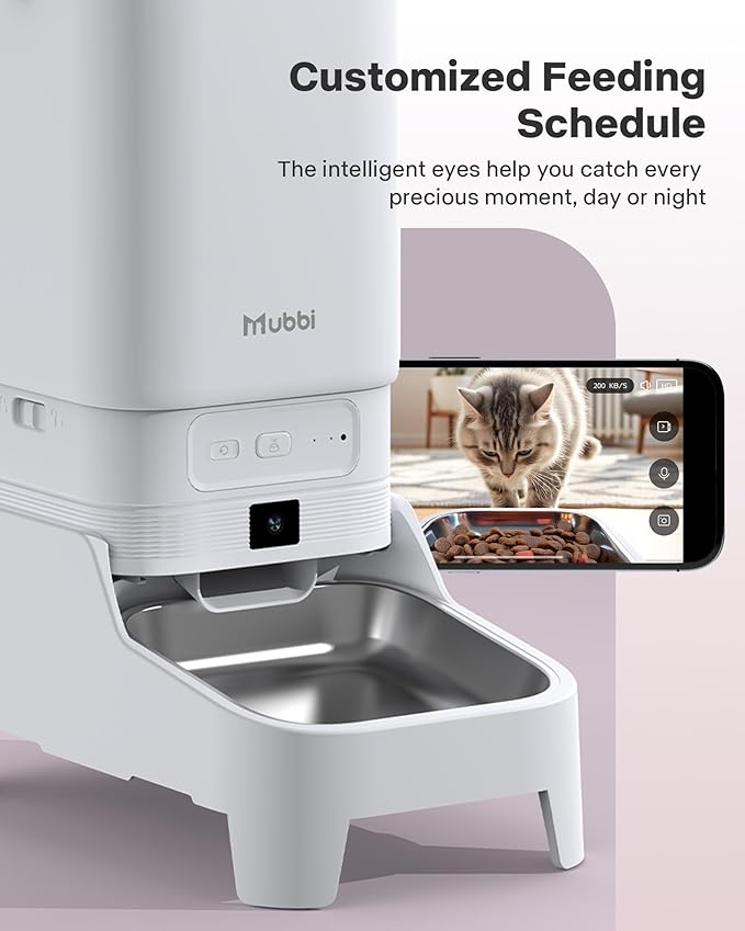 Automatic Cat Feeder with Camera - 7L/29 Cups Auto Dog Feeder with Large Food Tray & 1080P Night Vision