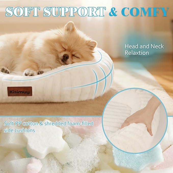 Cute Washable Dog Bed for Small Medium Dogs, 30in, Cream