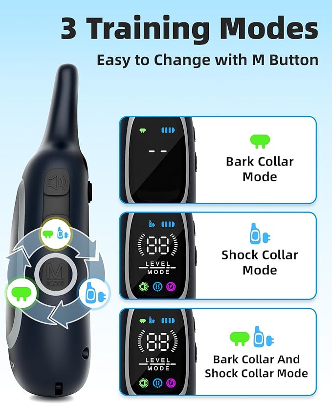 2-in-1 Dog Shock Collar and Bark Collar for Dogs – 3300FT Dog Training Collar with Remote