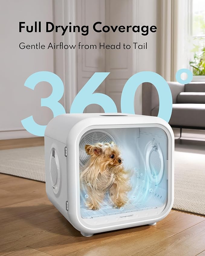 HomeRunPet Cat Dryer, 360° Efficient Automatic and Quiet Box with Smart Temperature Control, Ideal for Small Dogs (50L Drybo Plus Pet Dryer Box)
