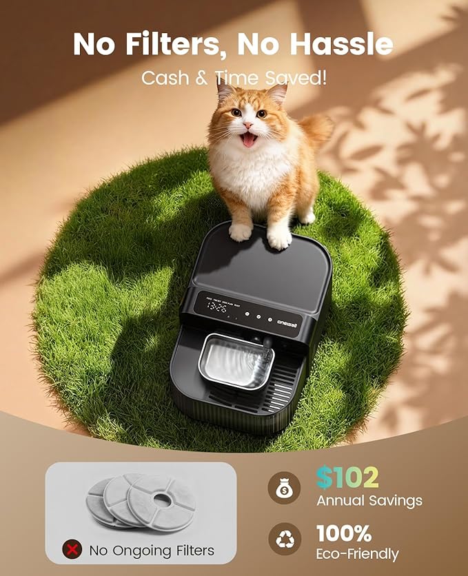oneisall Wireless Filterless Cat Water Fountain, Separate Clean and Dirty Water Pet Fountain with Stainless Steel Bowl, 3.5L/118oz