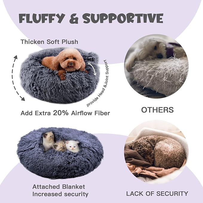 Himax Dog Beds for Small Dogs, Donut Dogs Beds with Blanket Attached,(20"/26"/35") Grey