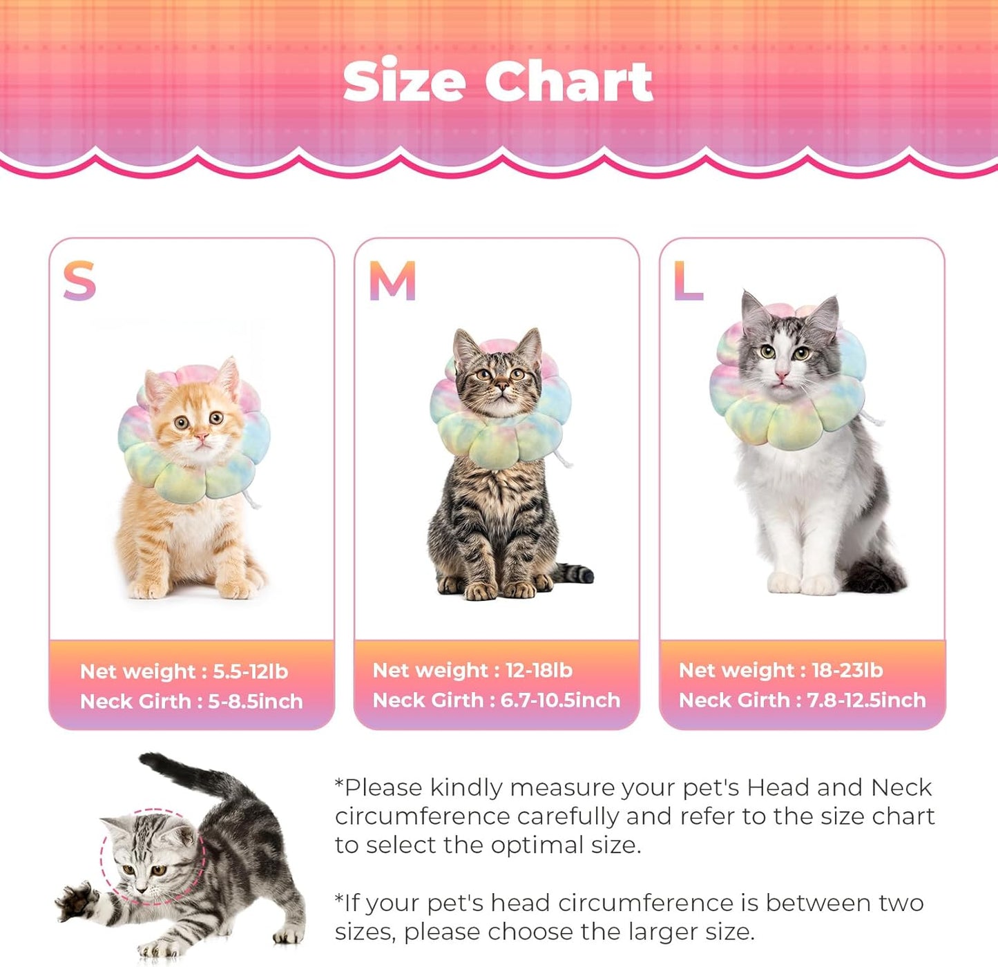 Flower Cat Cone, Uadonile Adjustable Cat Cone Collar, Soft Dog Elizabethan Collar Recovery E Collar After Surgery, Recovery E-Collar for Kittens/Puppies and Cats Recovery(Tie-dye Pink Blue, S)
