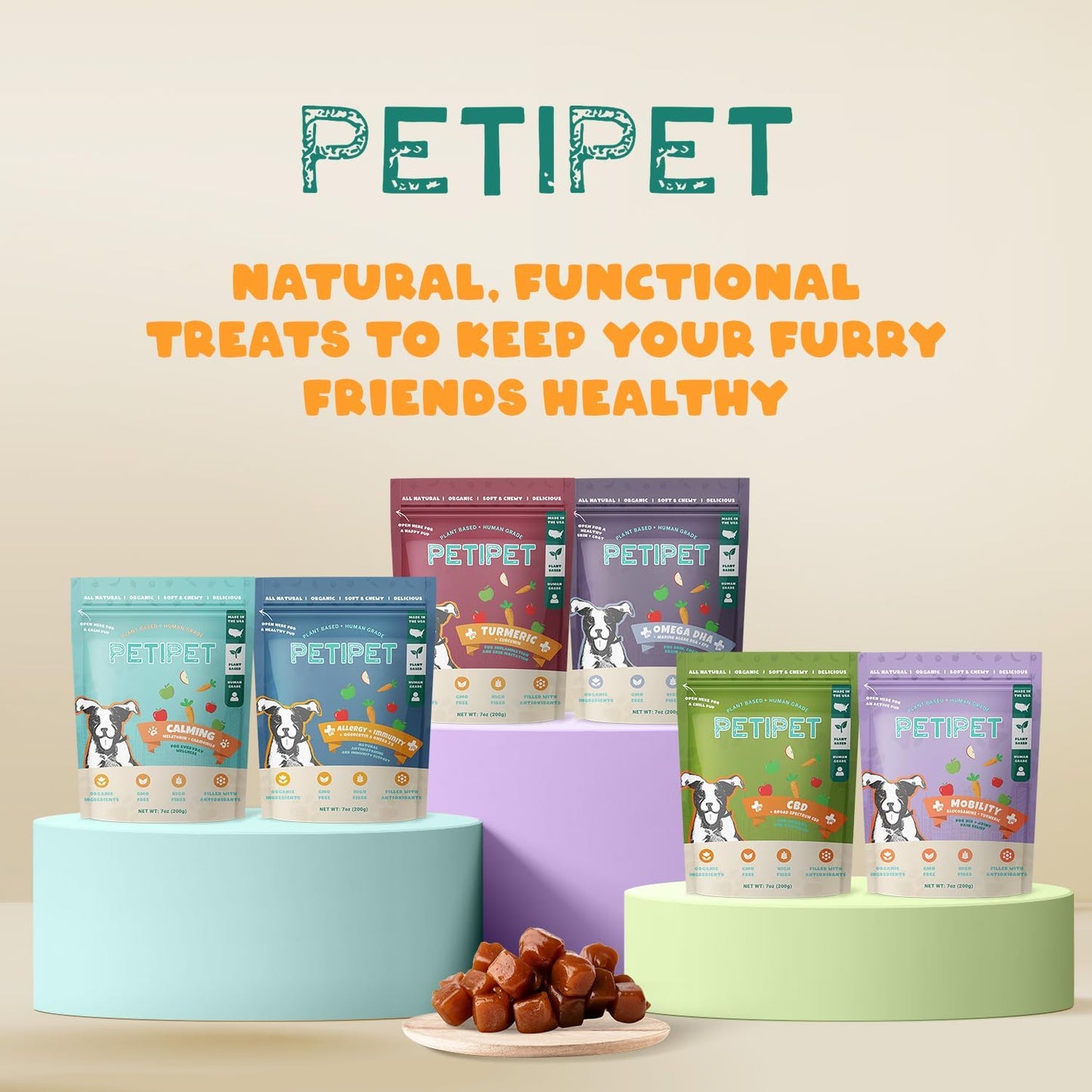 Petipet Dog Allergy Relief Soft & Chewy Chews - Quercetin + Omega 3 - Natural Antihistamine for Itching, Paw Licking, Seasonal and Grass Allergies - for Itchy Skin, Hot Spots, Immune Support