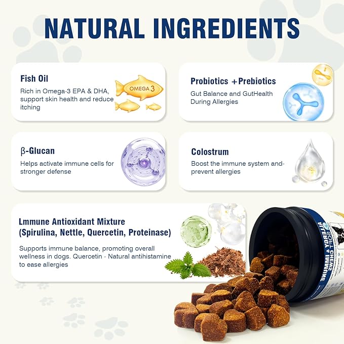 Dog Allergy Chews - Dog Immune Support - Probiotics for Gut Health - Allergies and Itching Skin Support - Itch Relief for Dogs - Seasonal Allergy - Aller Immune Bites for Dogs - 200ct
