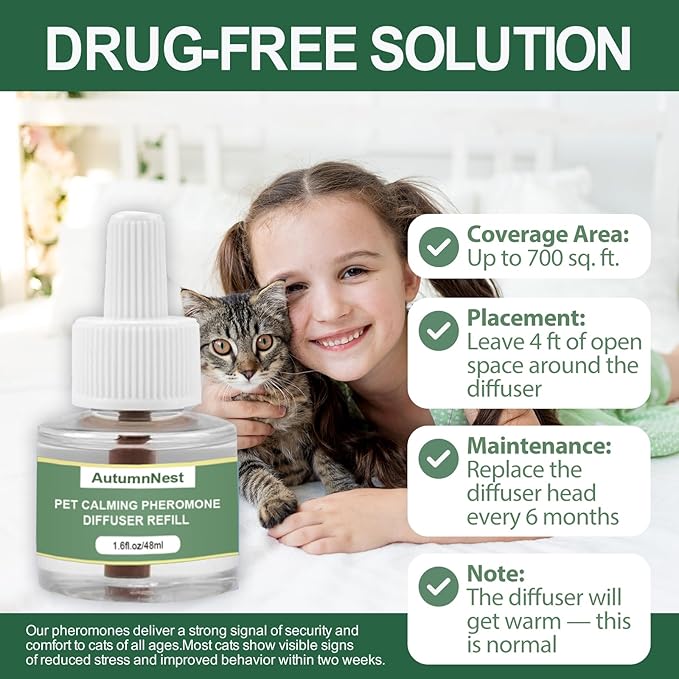 Cat Calming Pheromone Diffuser Refills, 4 Pack 48ml, Helps Relieve Cat Anxiety, Reduce Stress